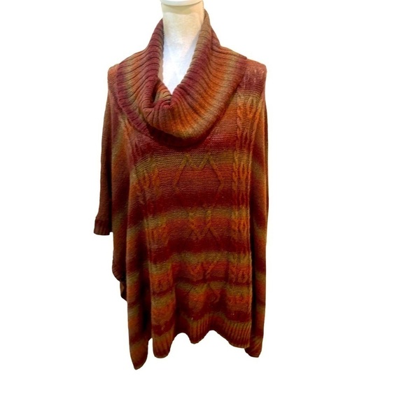 NWT Cupio striped cable knit turtleneck poncho rust tones size small/medium - Picture 1 of 13